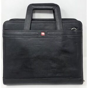 Wenger Victorinox Leather Briefcase Black Napa Profolio Laptop Organizer Bag